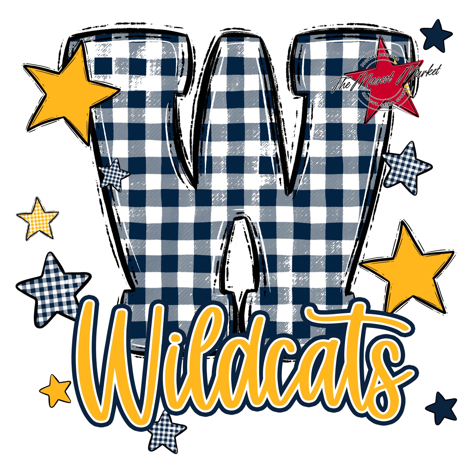 Wildcats Plaid Star Design-Navy & Yellow
