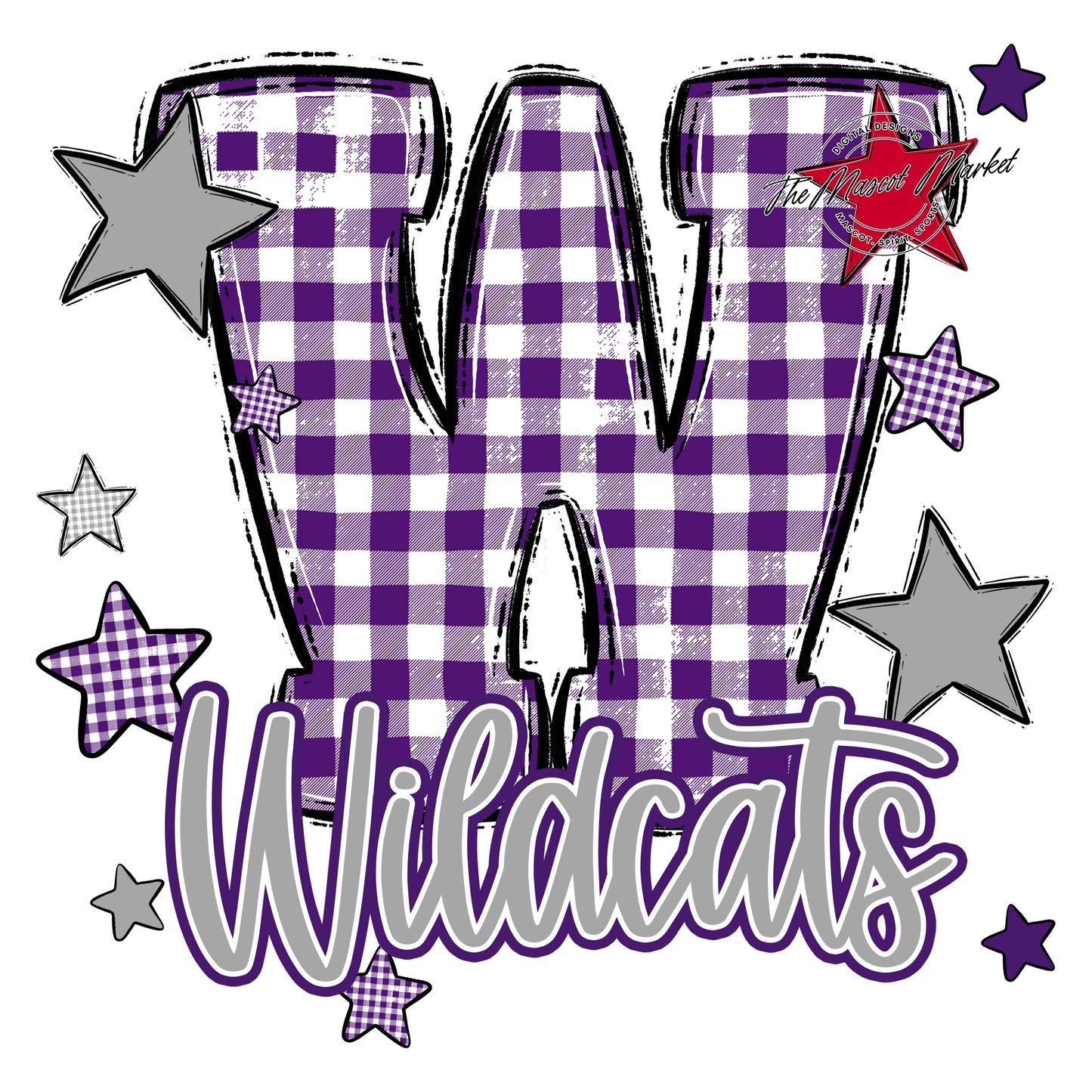 Wildcats Plaid Star Design-Purple & Grey