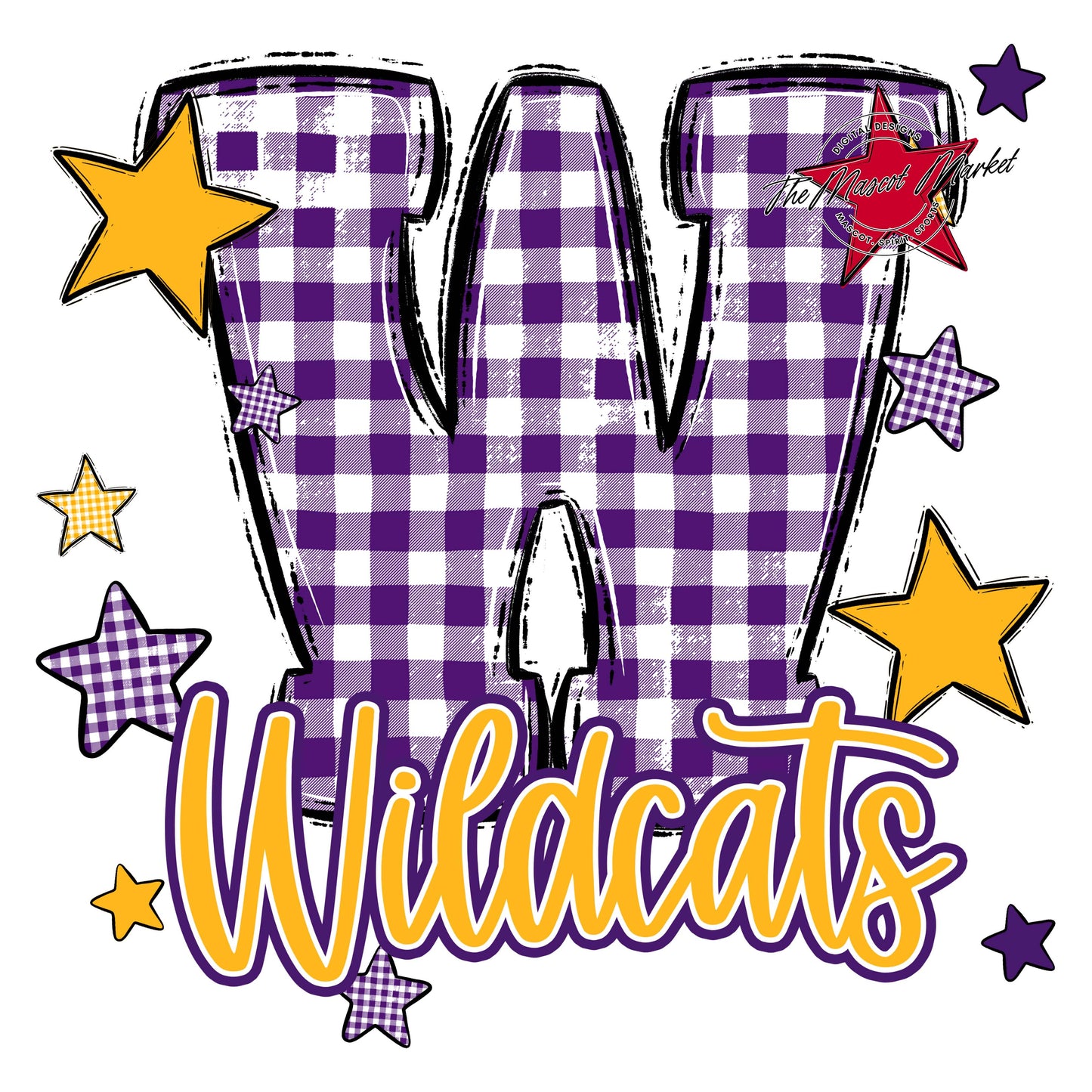 Wildcats Plaid Star Design-Purple & Yellow