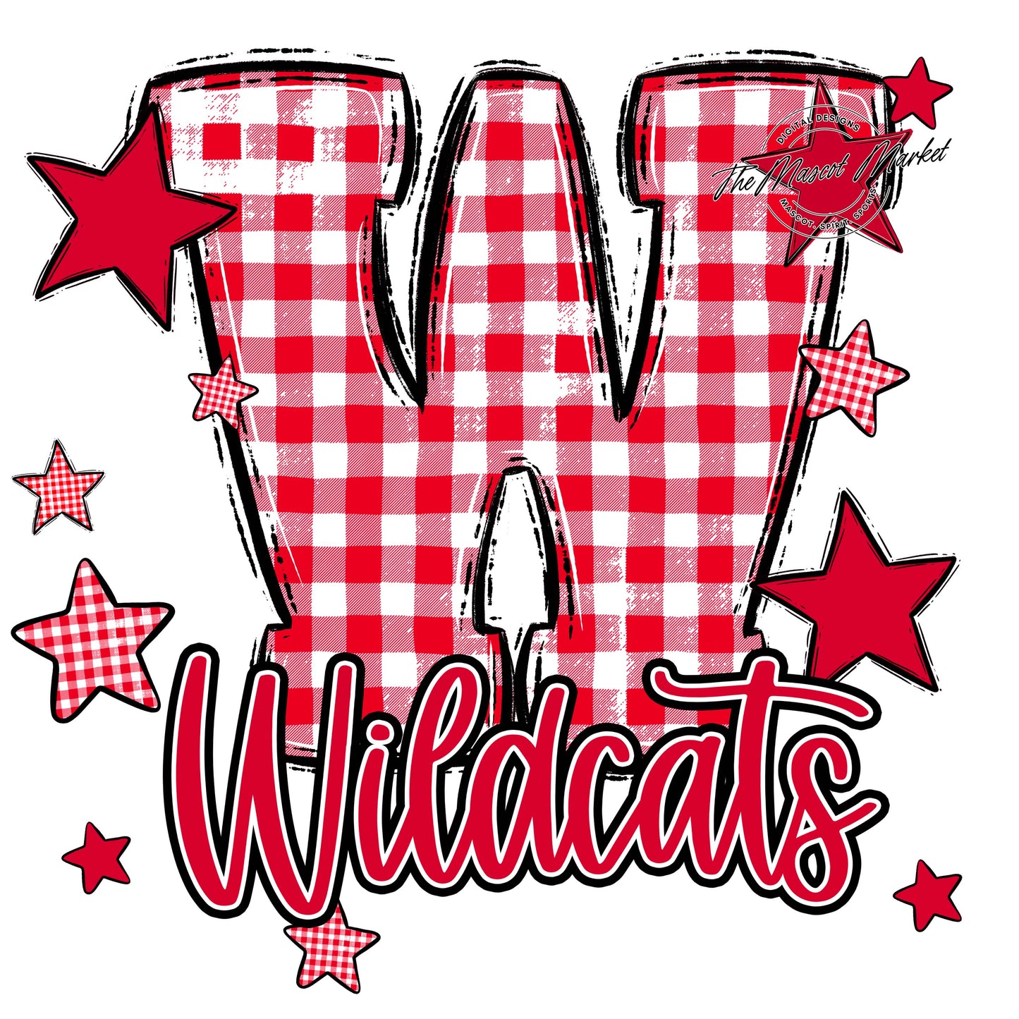 Wildcats Plaid Star Design-Red