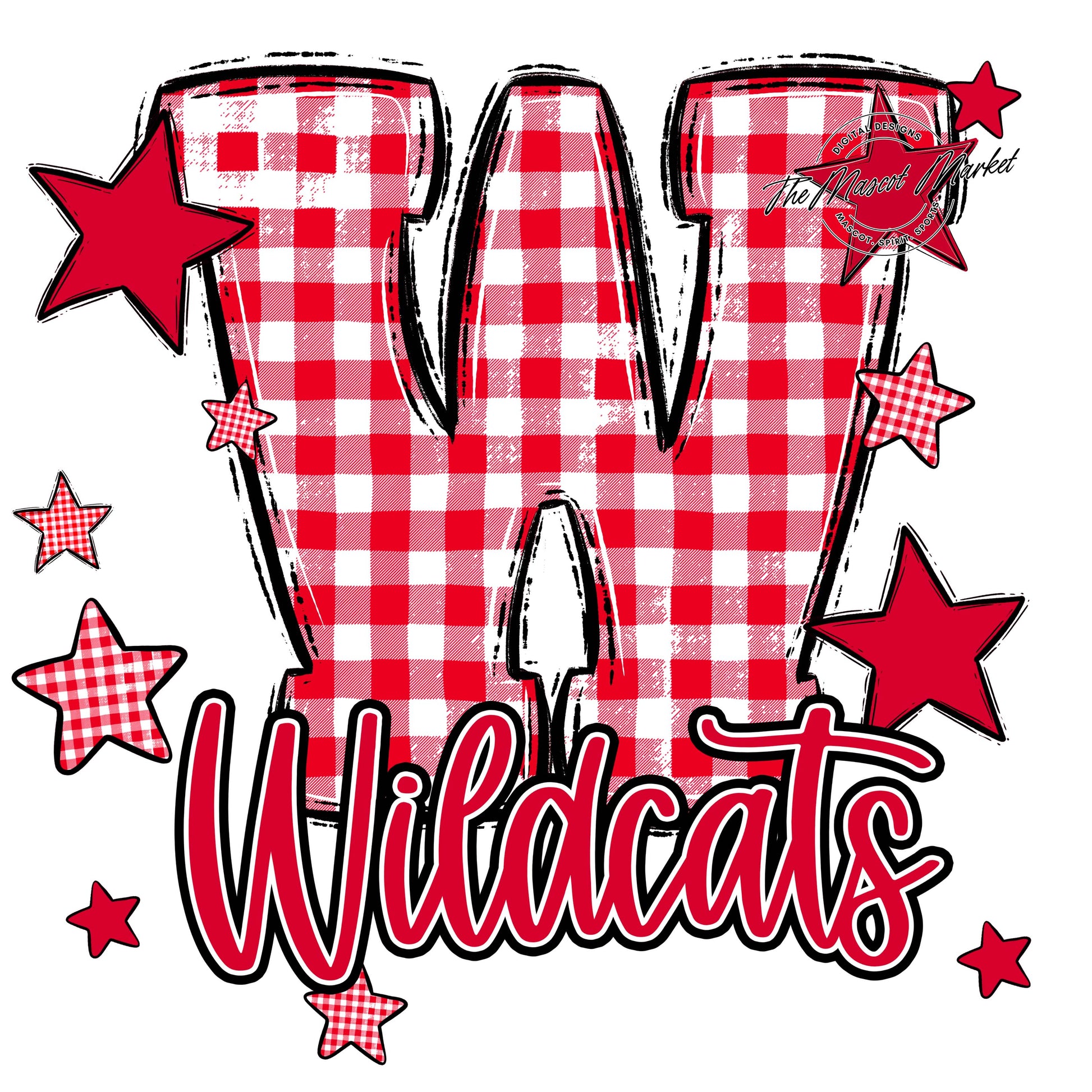 Wildcats Plaid Star Design-Red