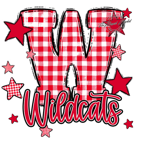 Wildcats Plaid Star Design-Red