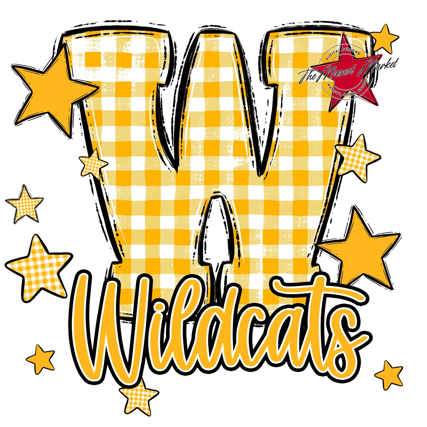 Wildcats Plaid Star Design-Yellow