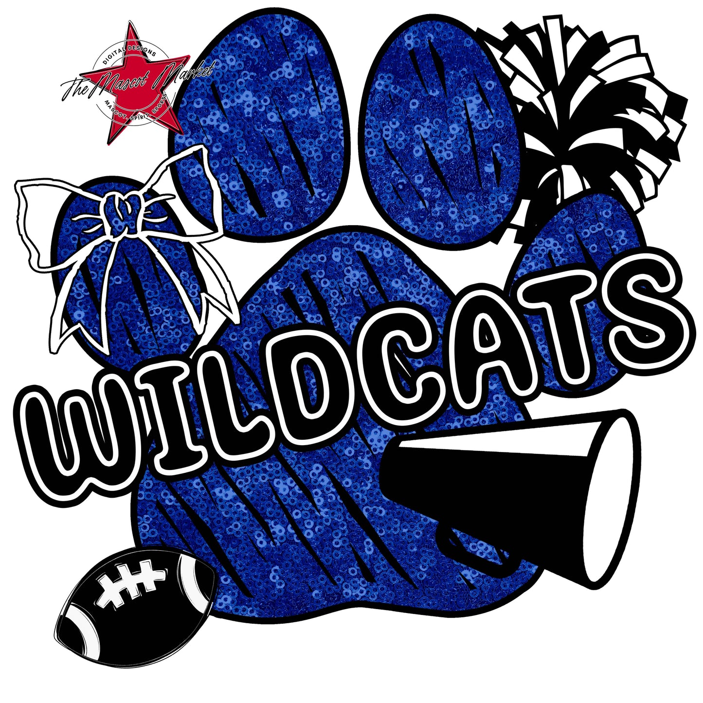 Wildcats Sequins Paw Print Design-Blue