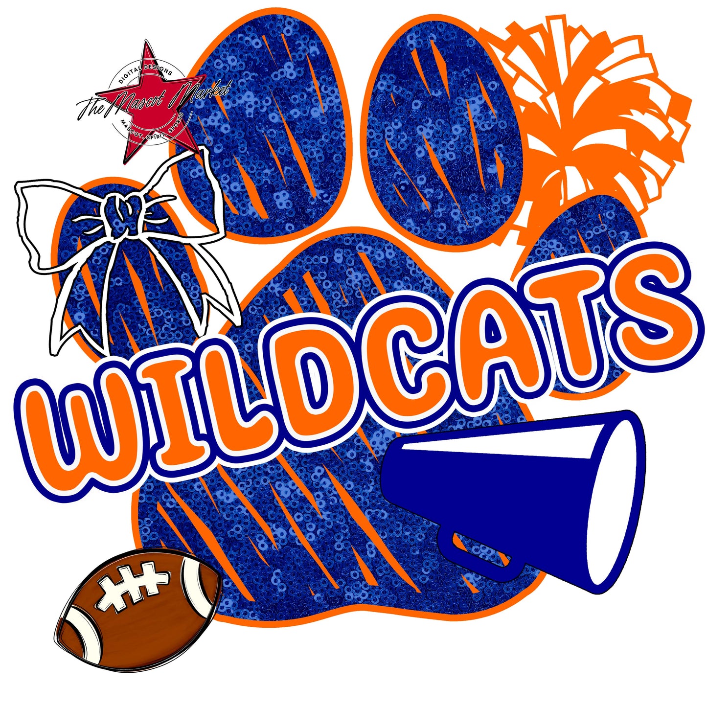 Wildcats Sequins Paw Print Design-Blue & Orange