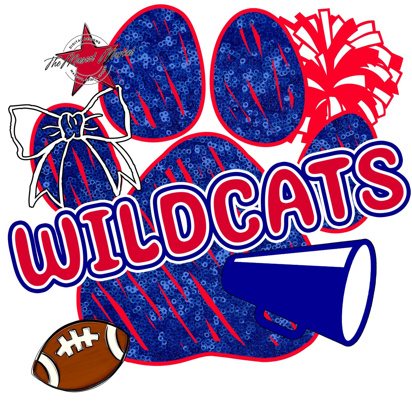 Wildcats Sequins Paw Print Design-Blue & Red