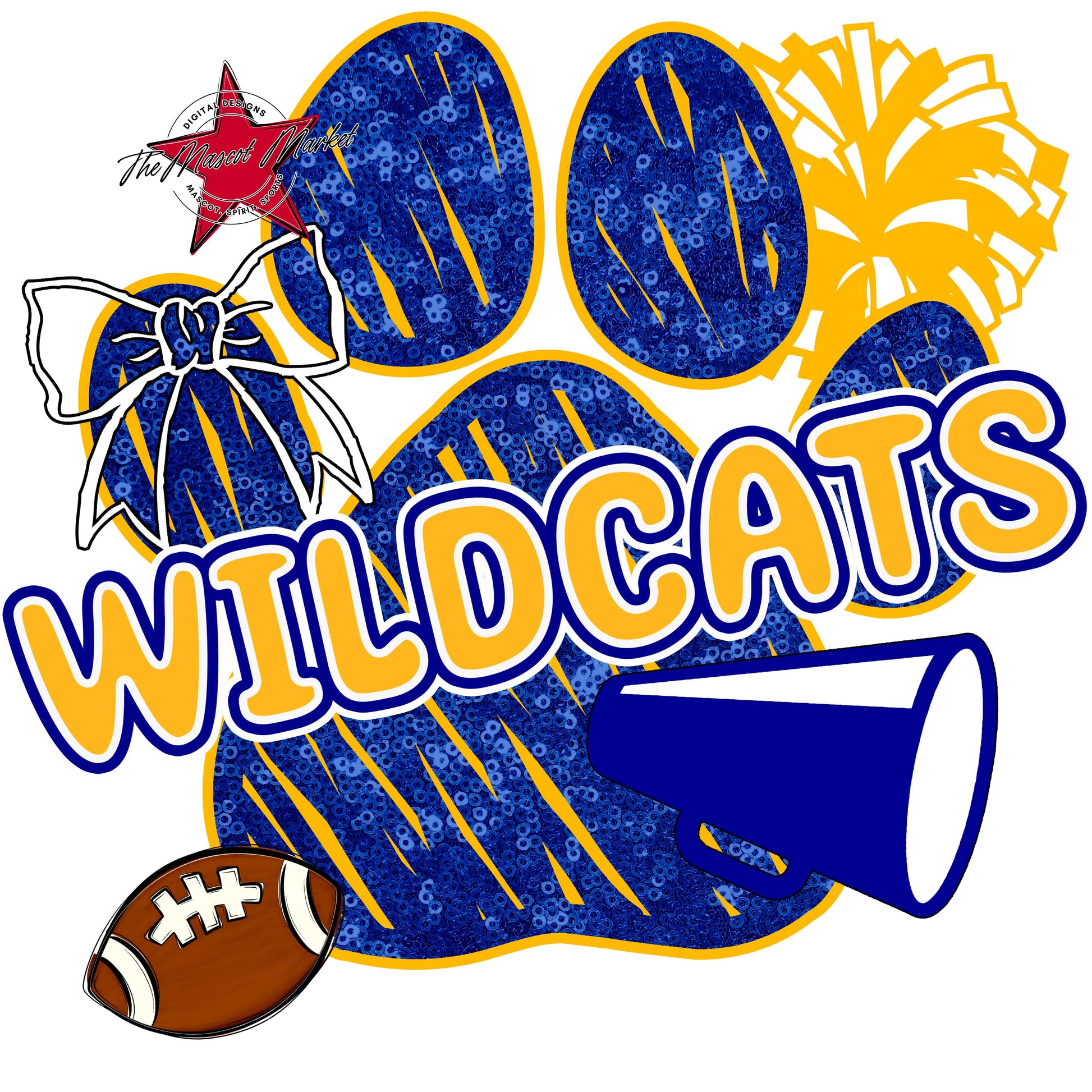 Wildcats Sequins Paw Print Design-Blue & Yellow