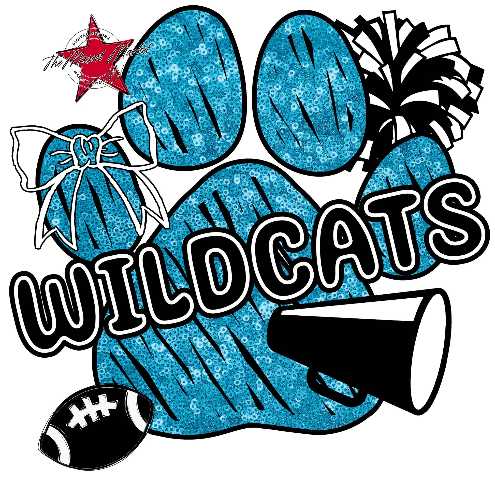 Wildcats Sequins Paw Print Design-Carolina Blue