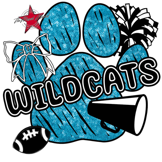 Wildcats Sequins Paw Print Design-Carolina Blue