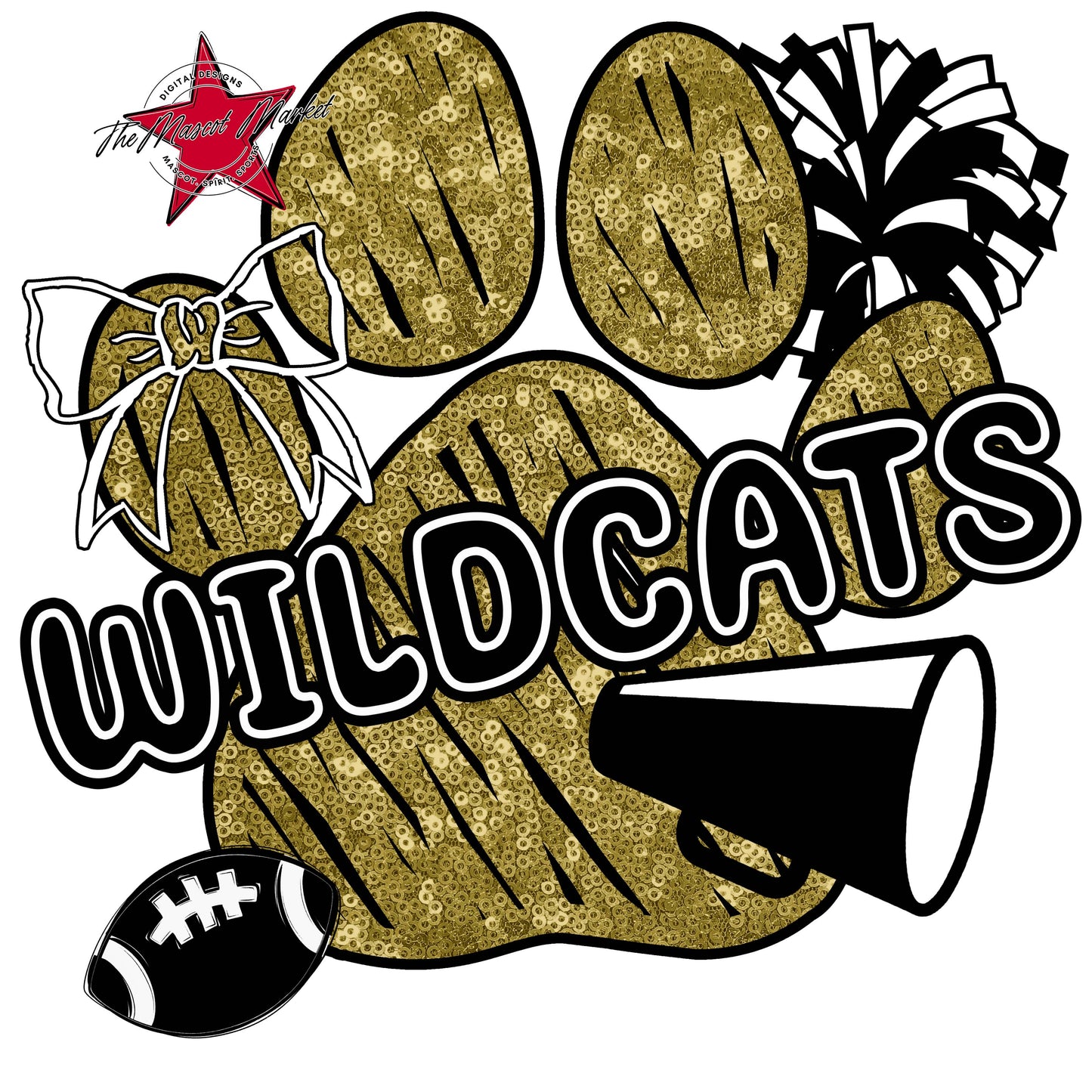 Wildcats Sequins Paw Print Design-Gold