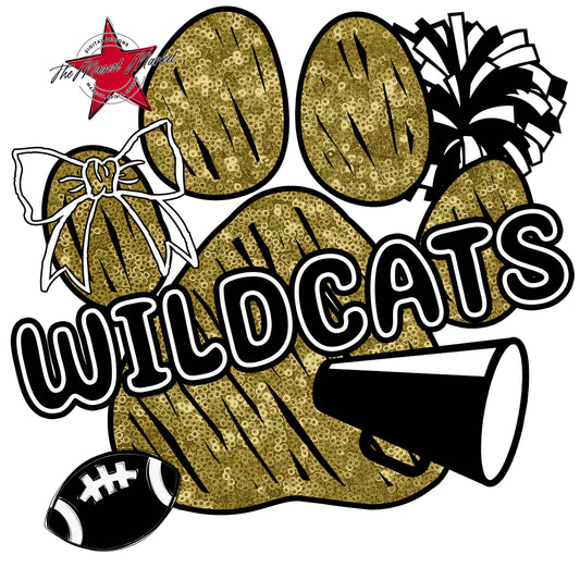 Wildcats Sequins Paw Print Design-Gold