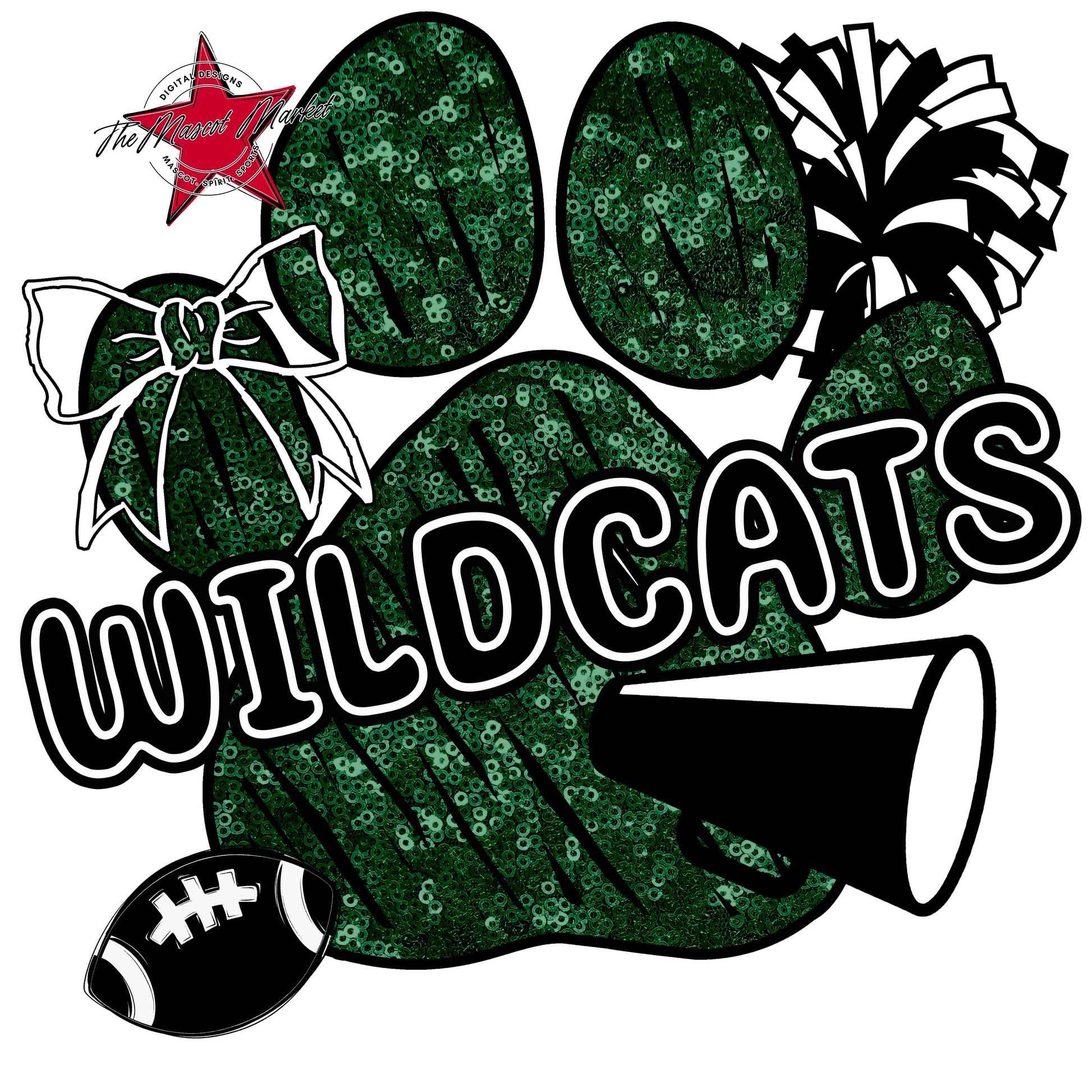 Wildcats Sequins Paw Print Design-Green