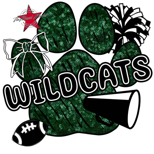 Wildcats Sequins Paw Print Design-Green