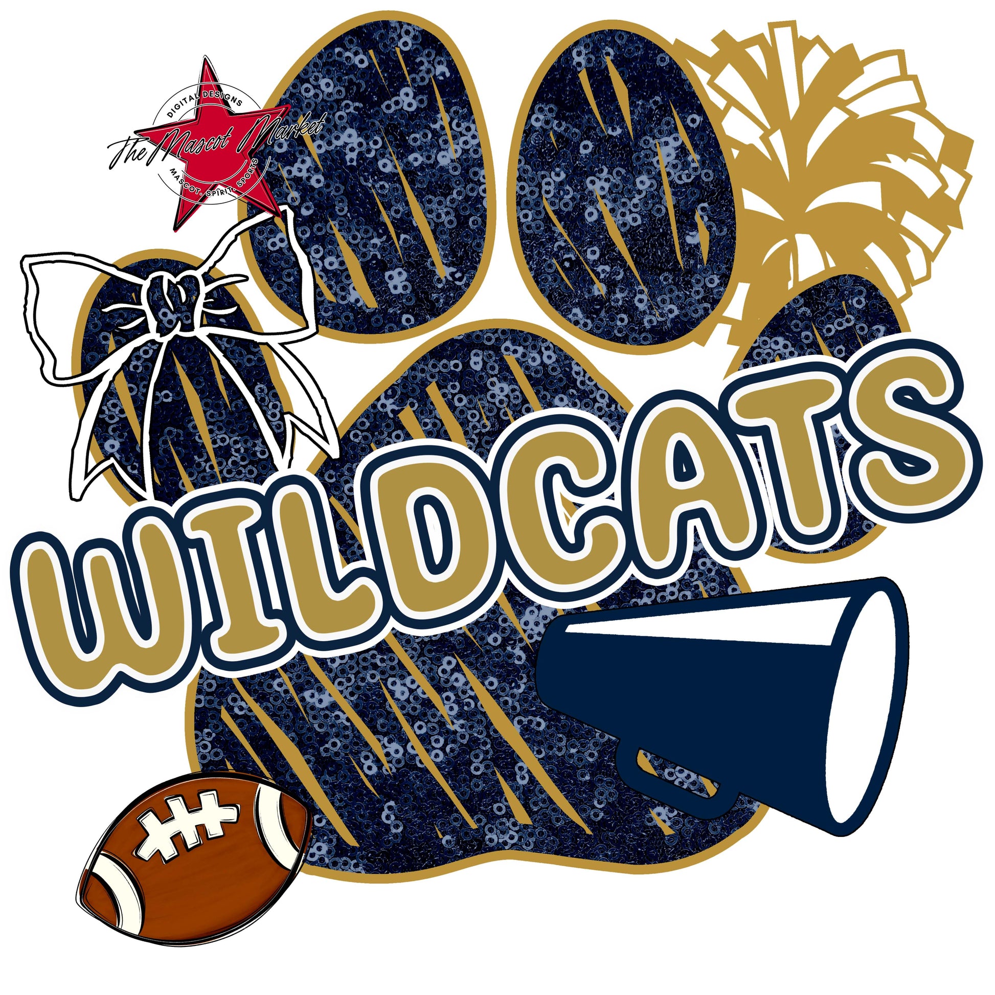 Wildcats Sequins Paw Print Design-Navy & Gold