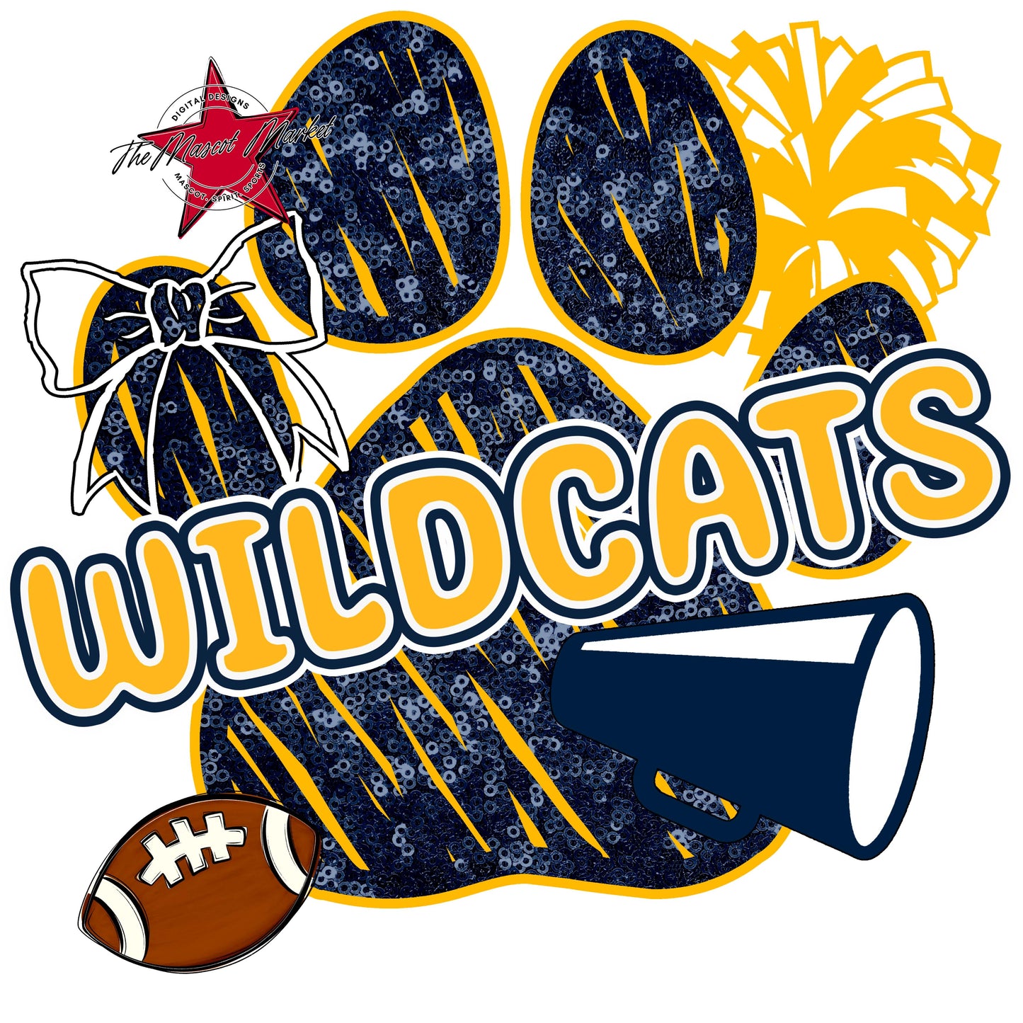 Wildcats Sequins Paw Print Design-Navy & Yellow