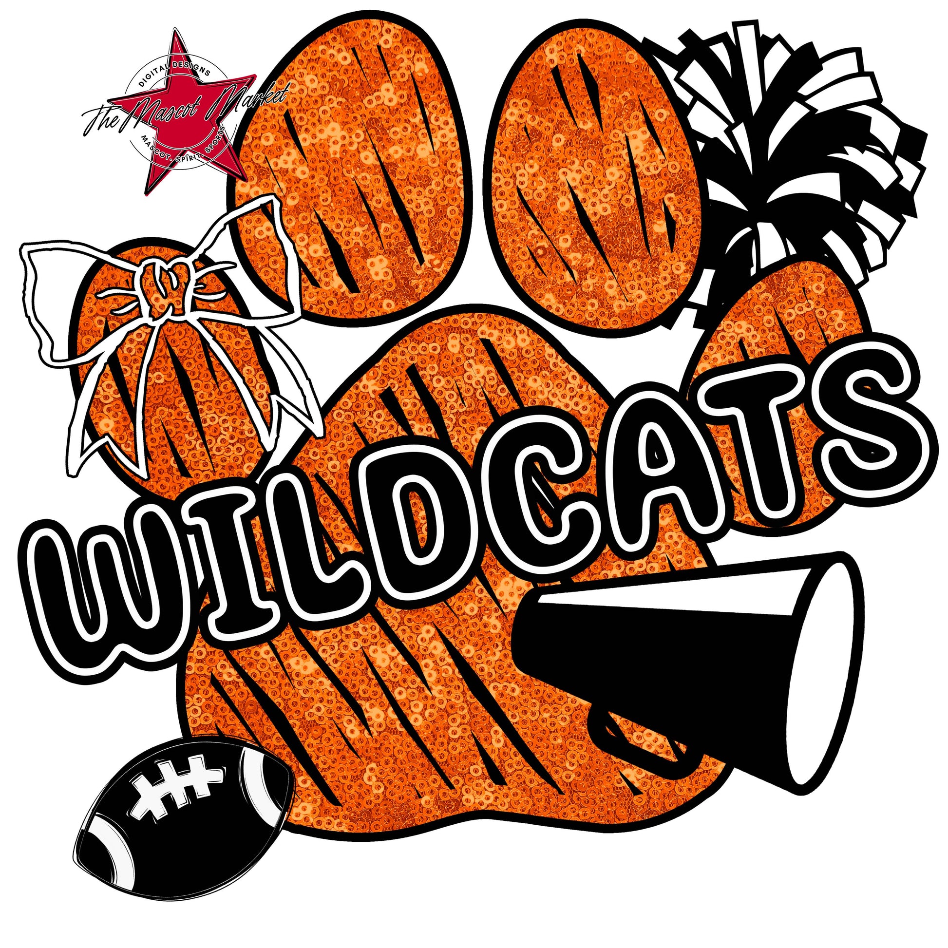 Wildcats Sequins Paw Print Design-Orange