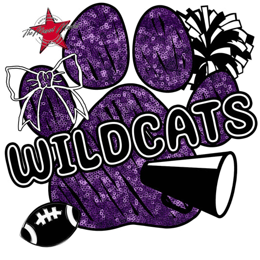 Wildcats Sequins Paw Print Design-Purple