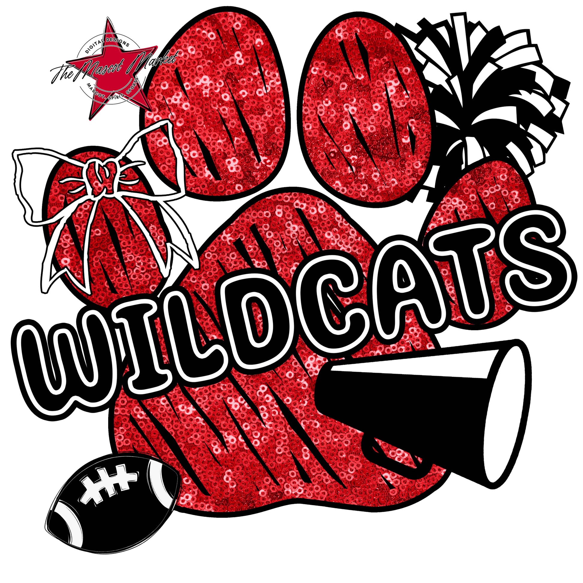 Wildcats Sequins Paw Print Design-Red
