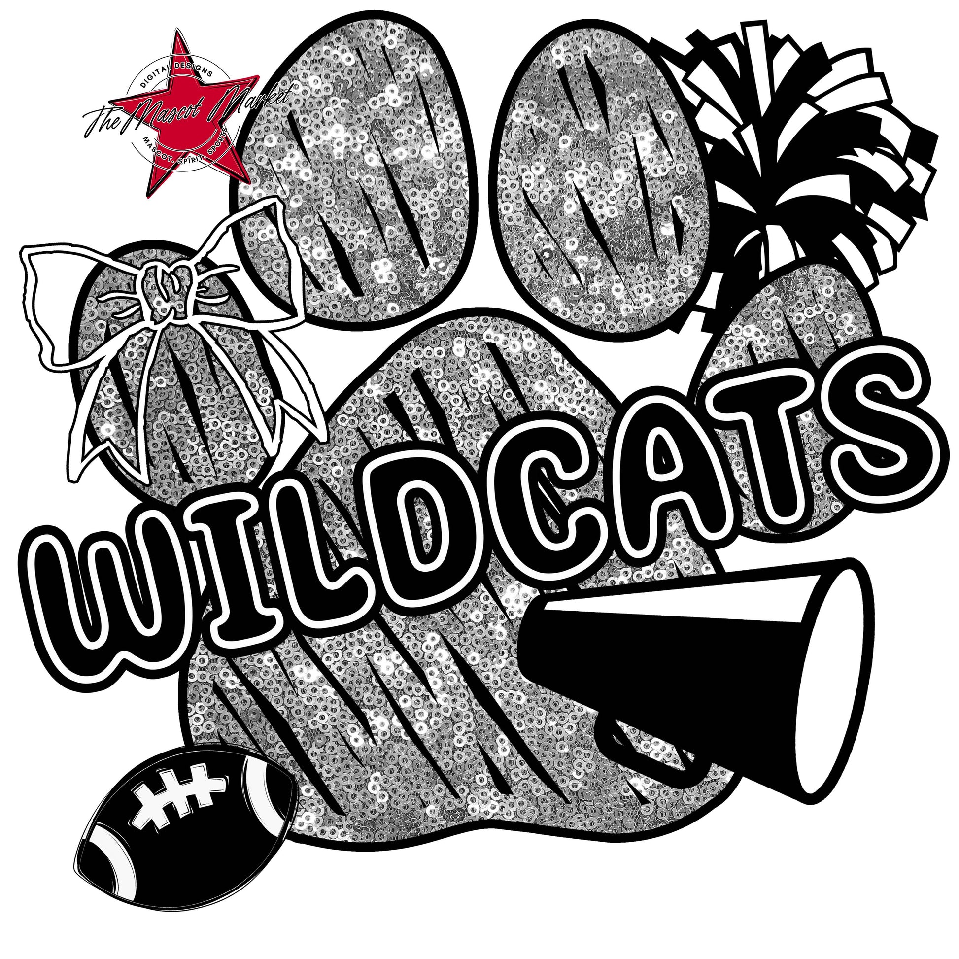 Wildcats Sequins Paw Print Design-Silver