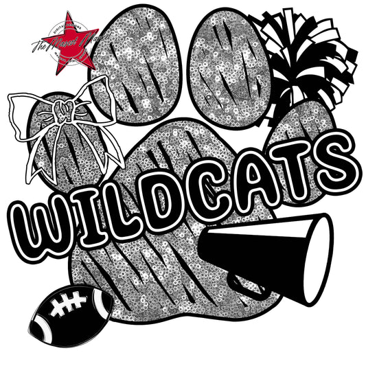 Wildcats Sequins Paw Print Design-Silver