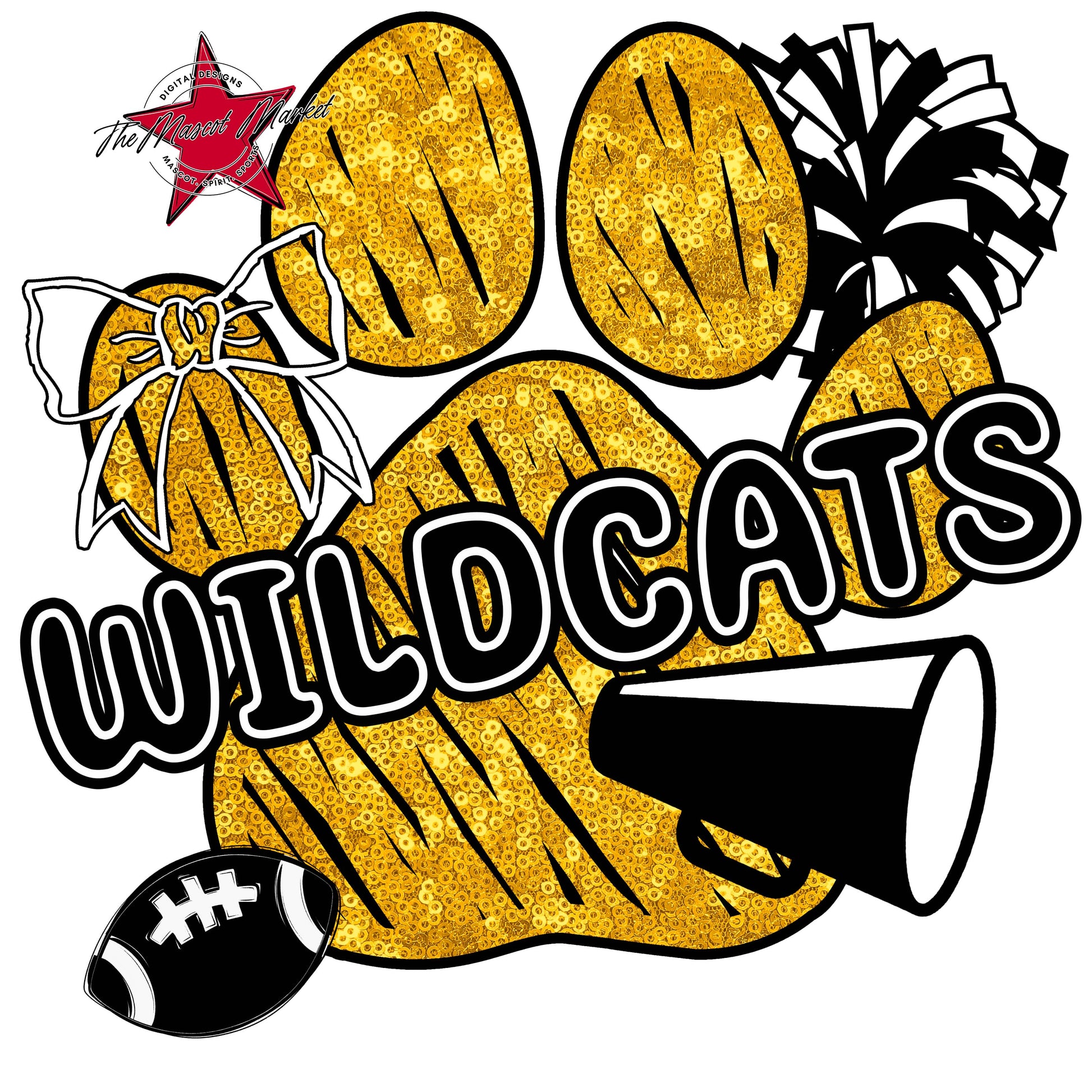 Wildcats Sequins Paw Print Design-Yellow
