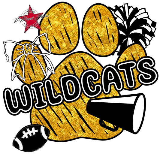 Wildcats Sequins Paw Print Design-Yellow