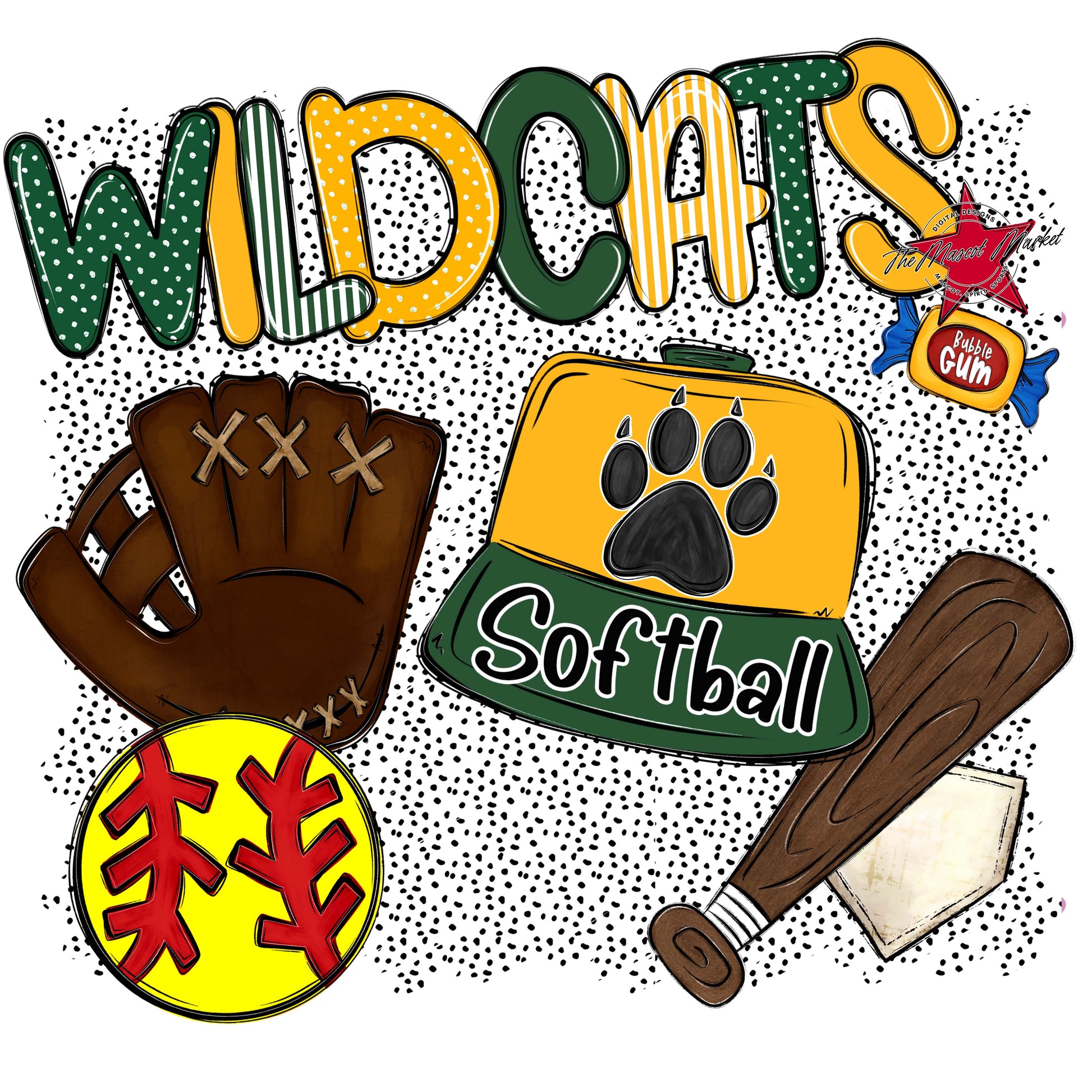 Wildcats Softball Spirit-Green & Yellow