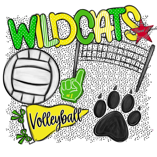 Wildcats Volleyball Spirit-Bright Green & Bright Yellow