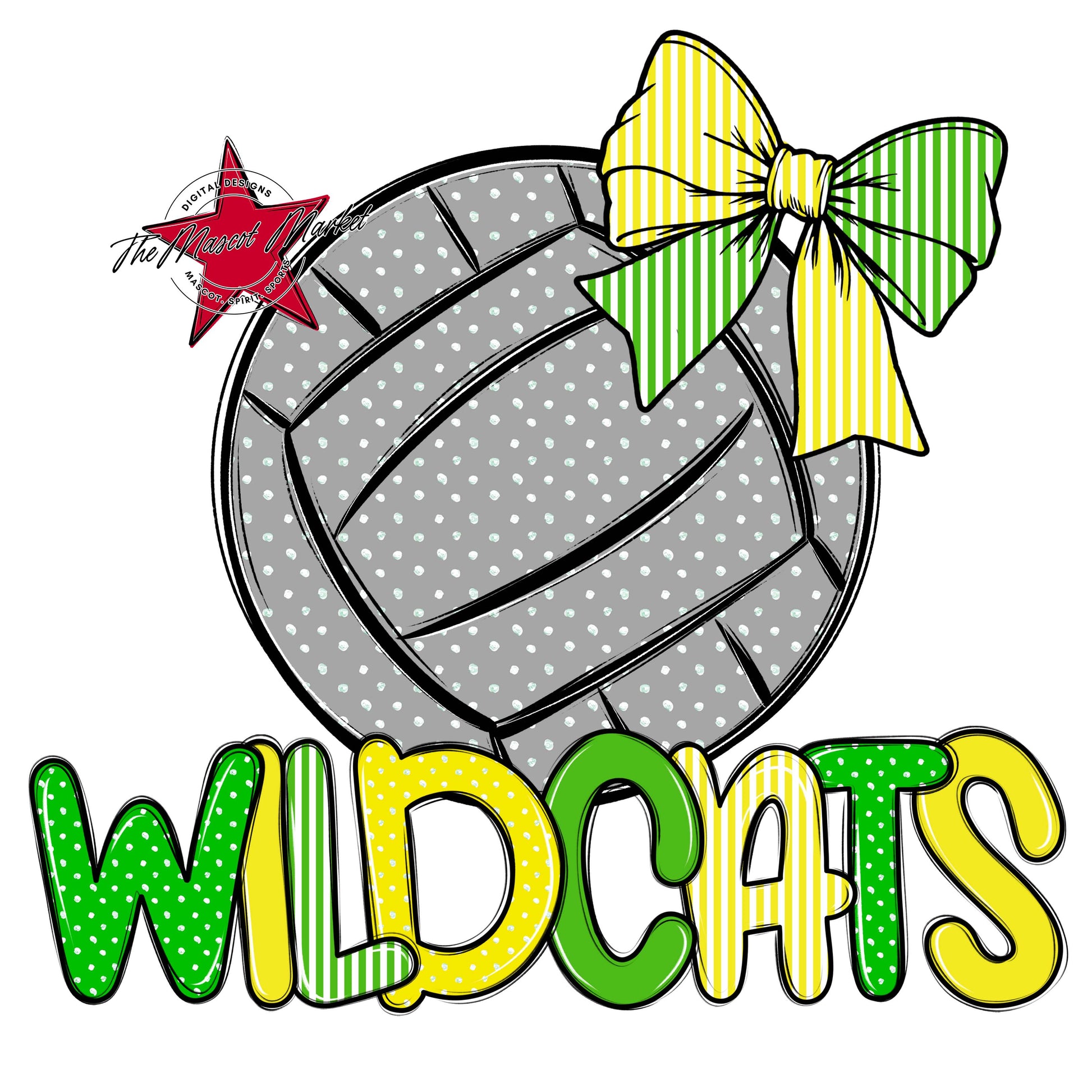 Wildcats Volleyball Spirit Design-Bright Green & Bright Yellow
