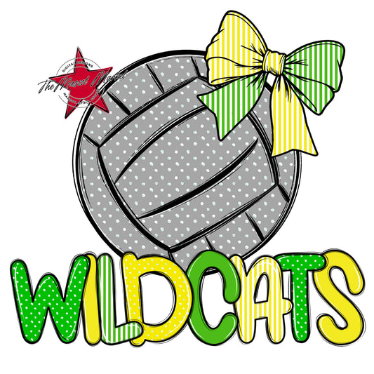 Wildcats Volleyball Spirit Design-Bright Green & Bright Yellow