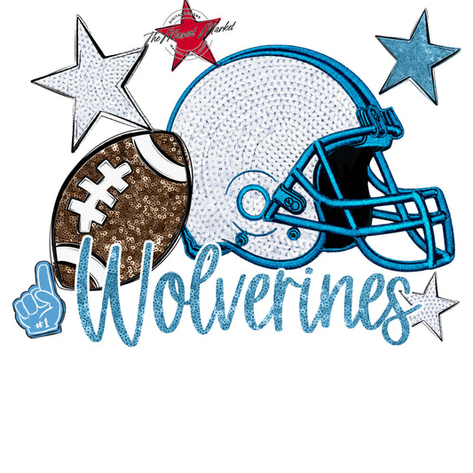 Wolverines Football Embroidered Sequins Design-Carolina Blue