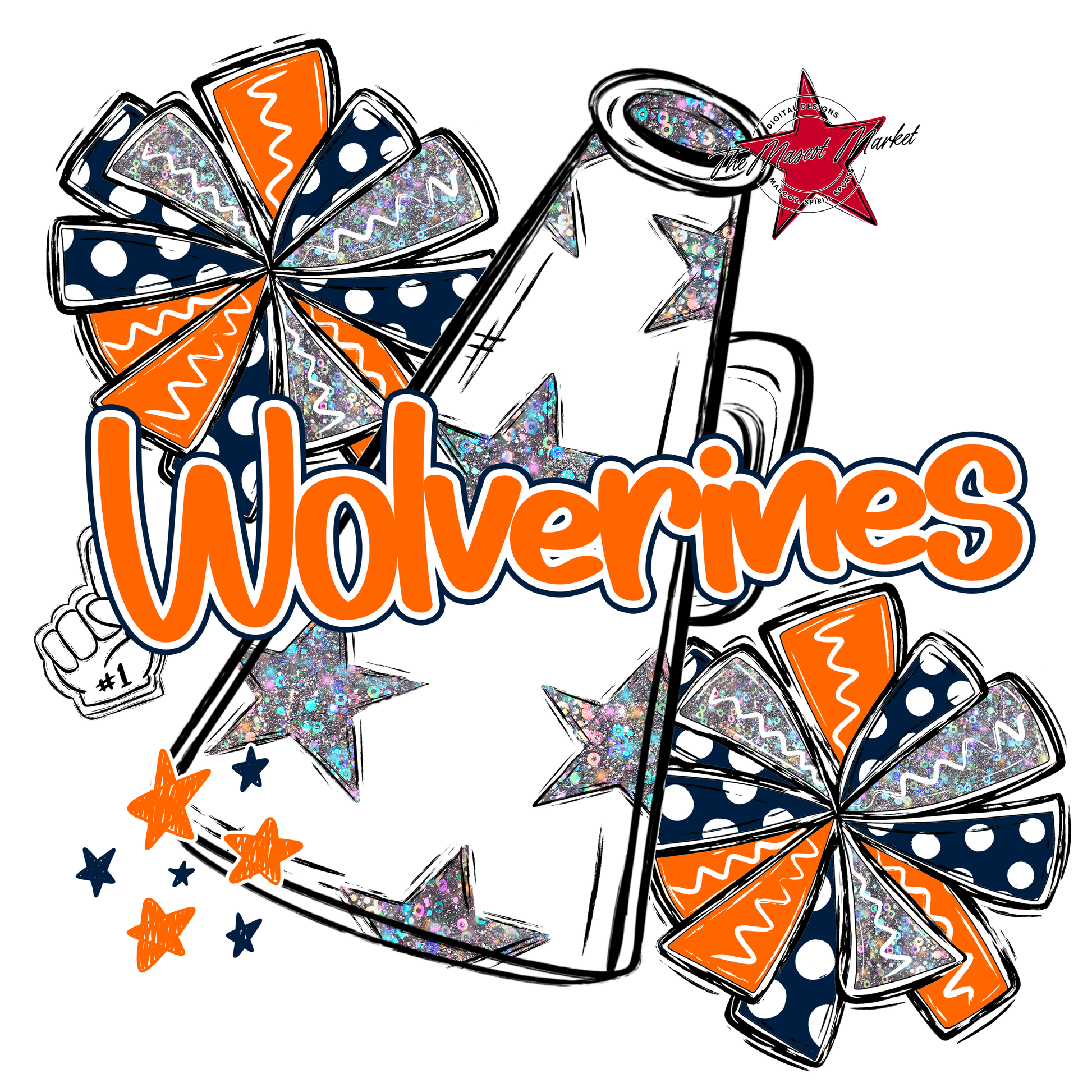Wolverines Alpha Megaphone Design-Navy-Orange