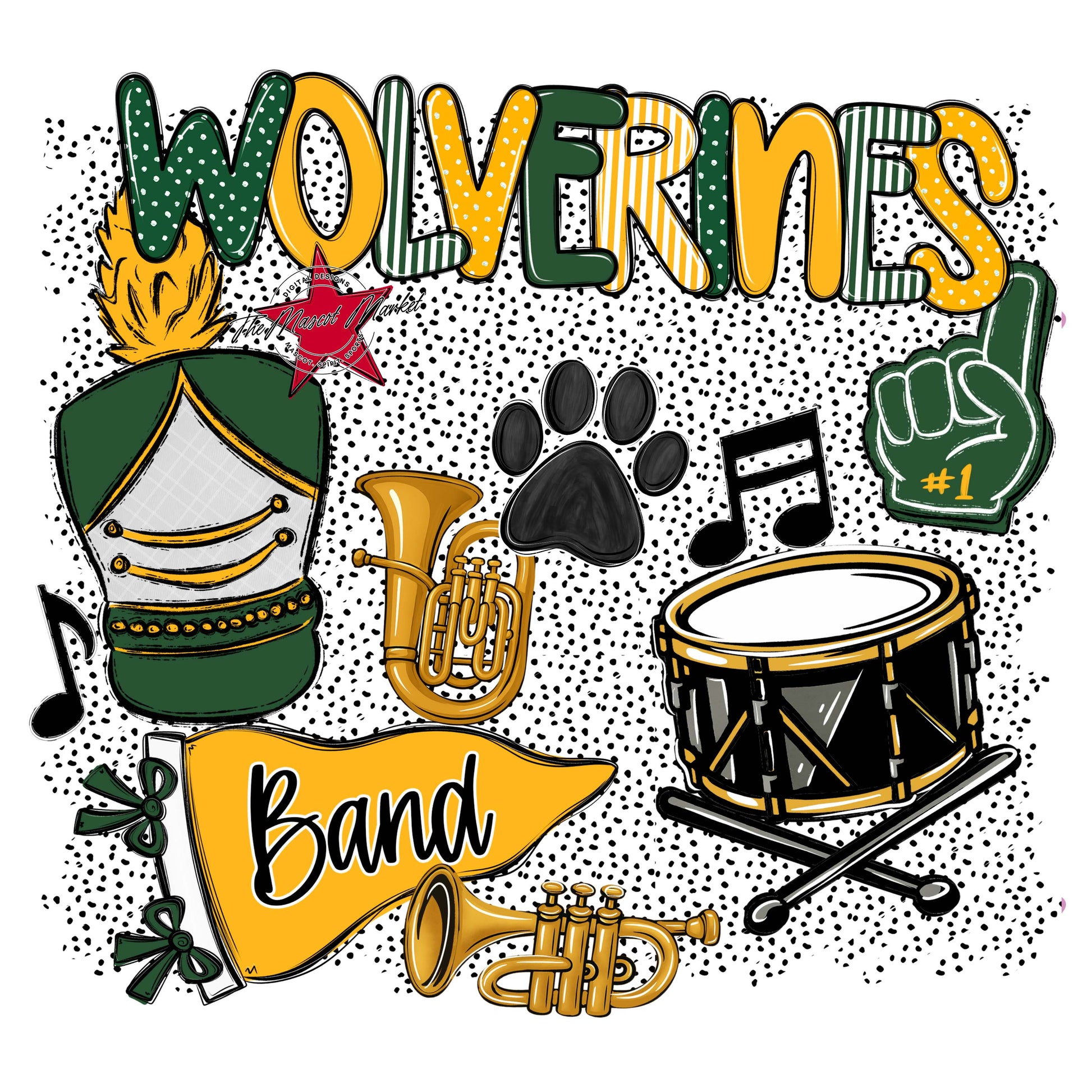 Wolverines Band Spirit-Green & Yellow