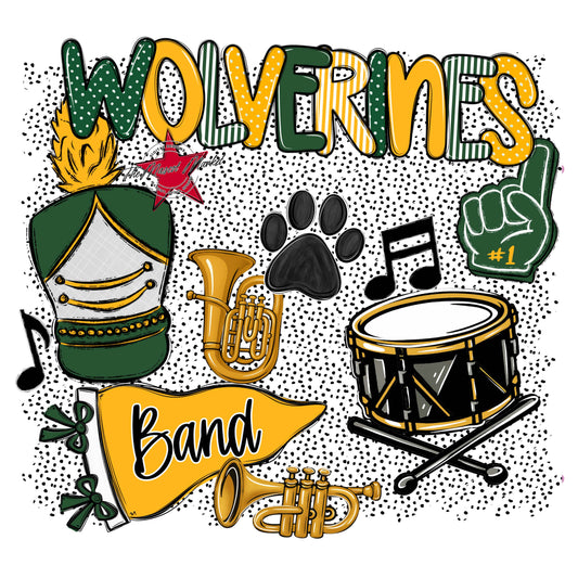 Wolverines Band Spirit-Green & Yellow