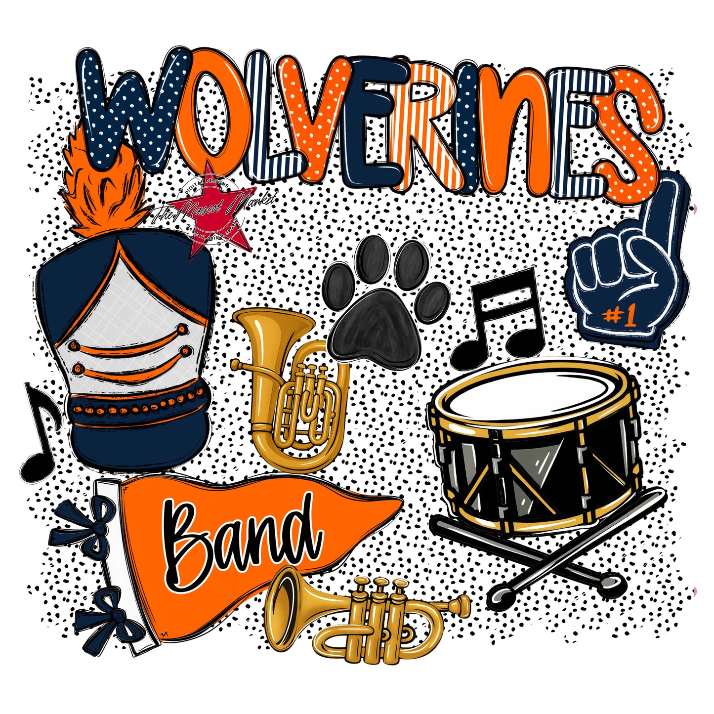 Wolverines Band Spirit-Navy & Orange