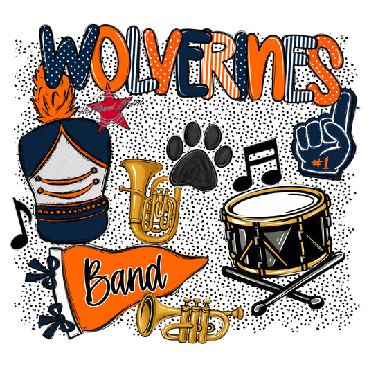 Wolverines Band Spirit-Navy & Orange