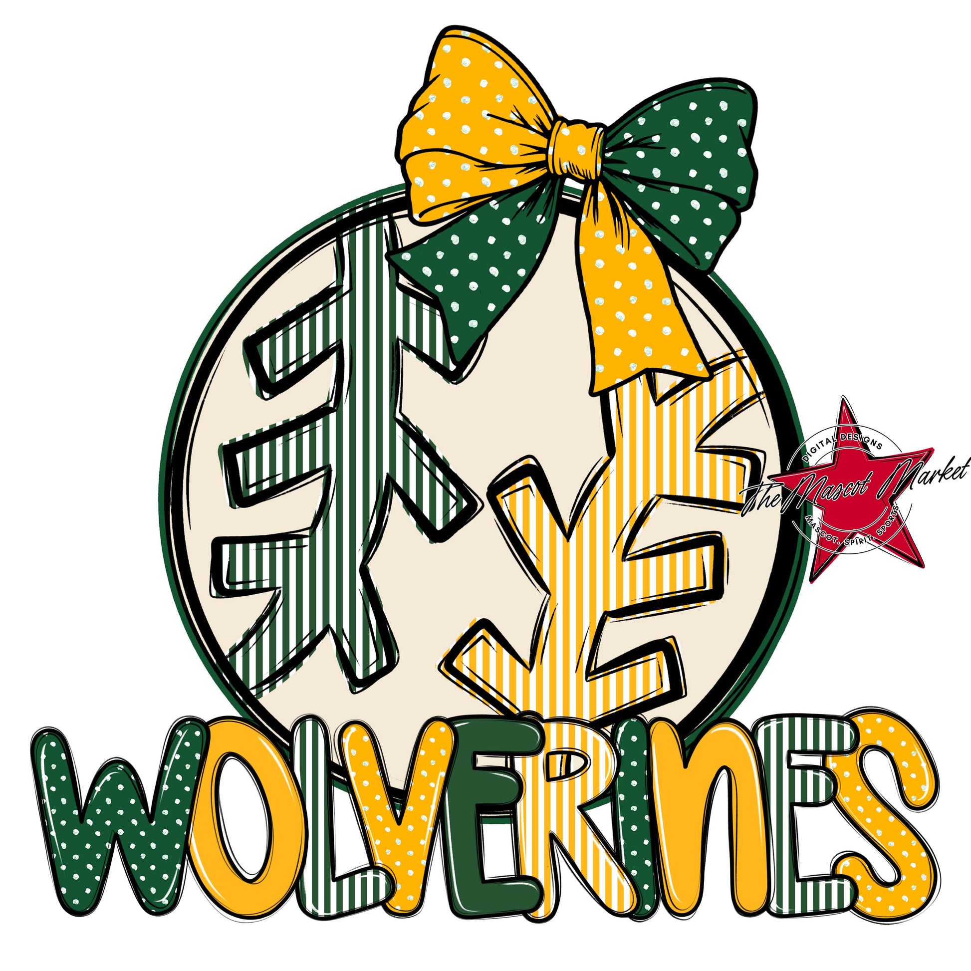 Wolverines Baseball-Softball Spirit Design-Green & Yellow