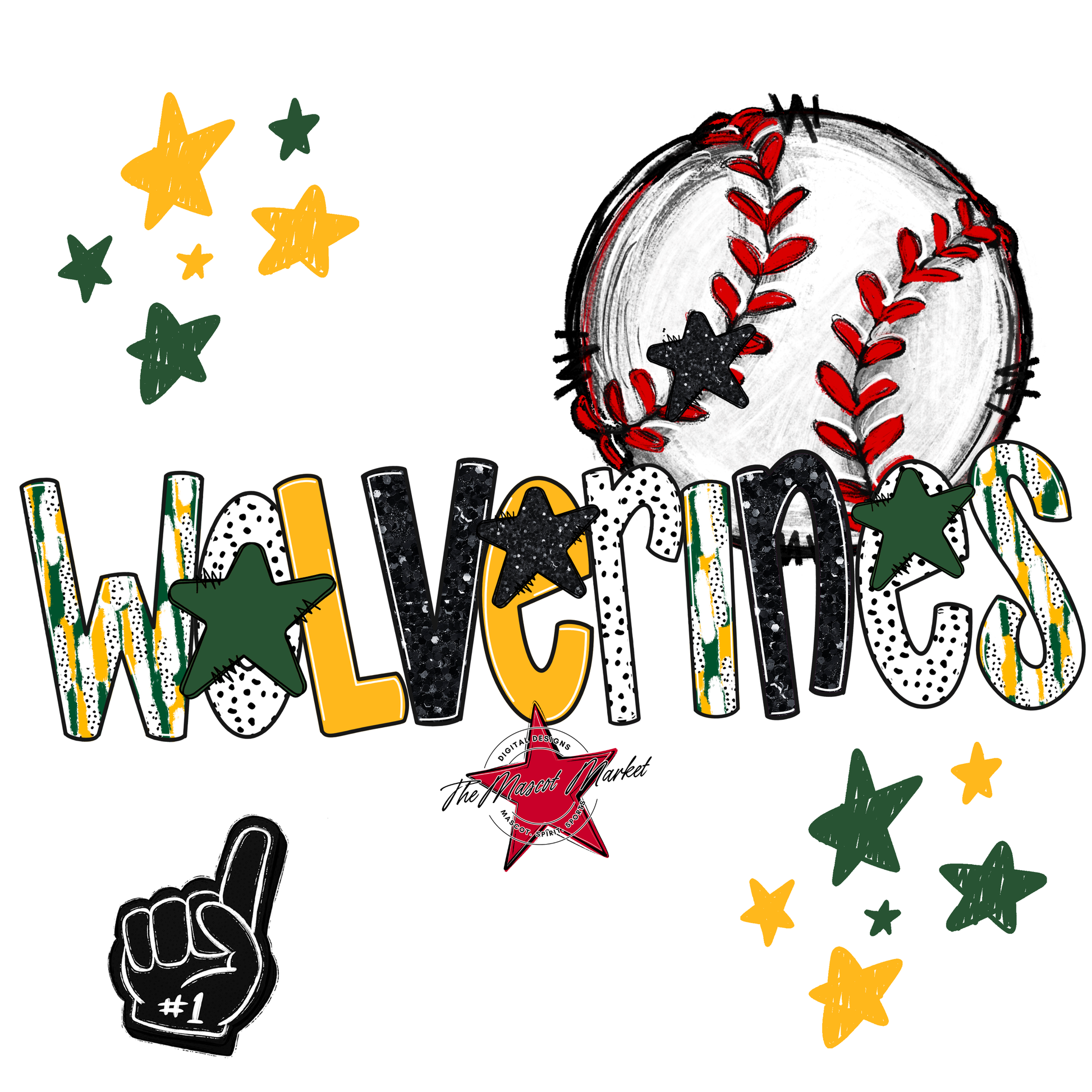 Wolverines Baseball Scrape-Green-Yellow