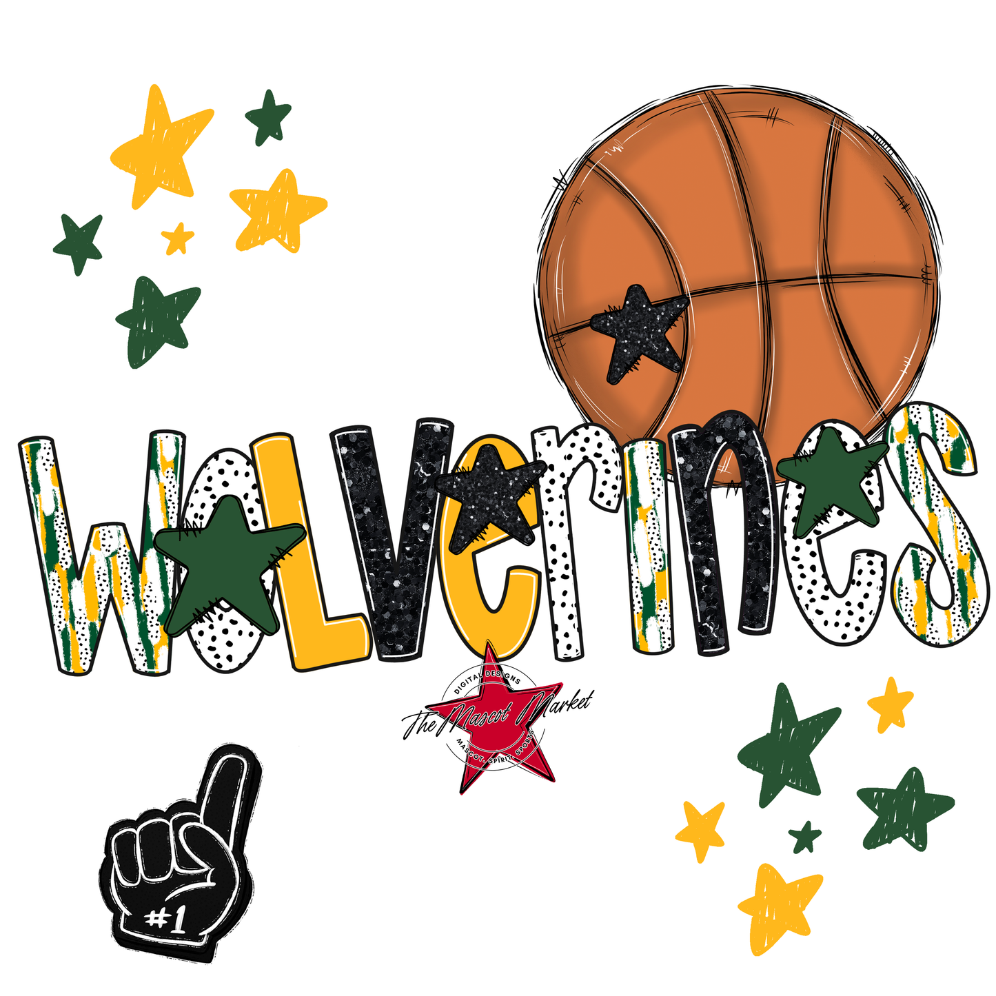 Wolverines Basketball Scrape-Green-Yellow