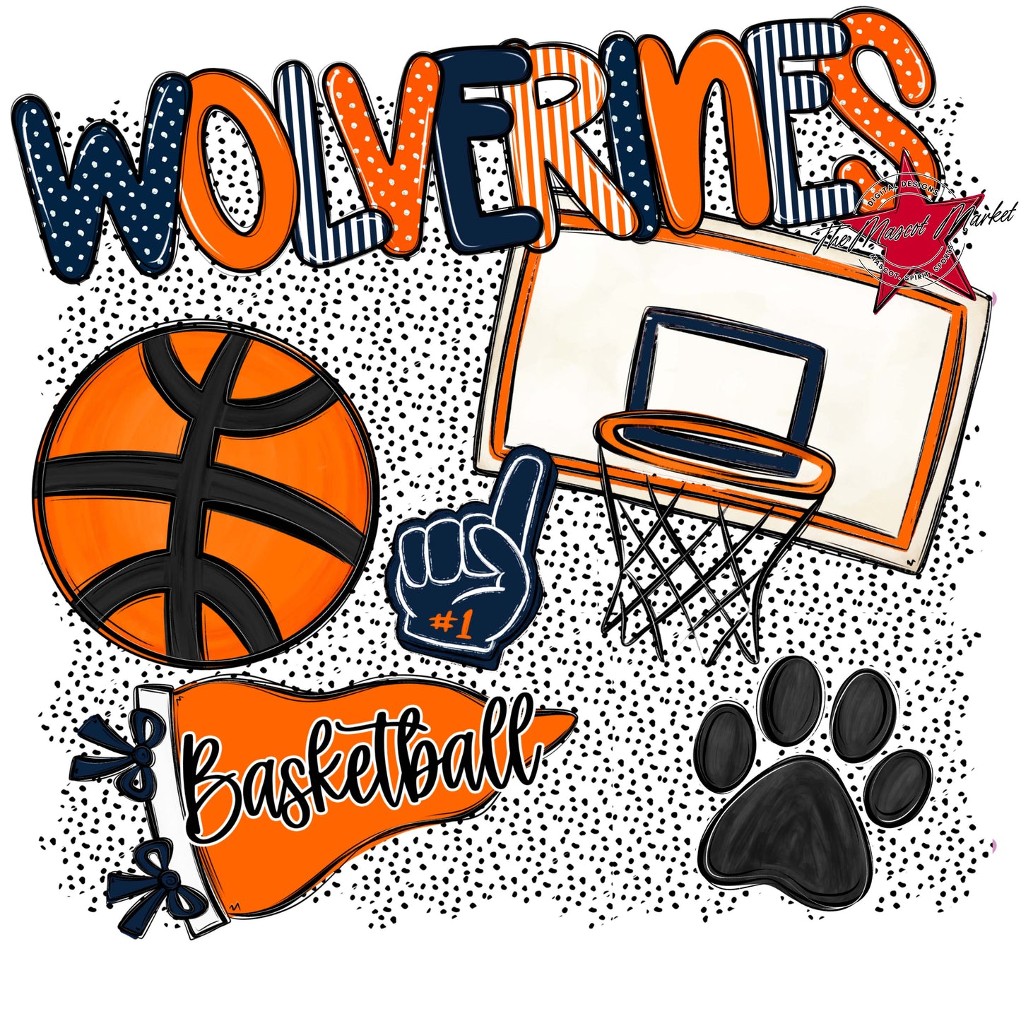 Wolverines Basketball Spirit-Navy & Orange