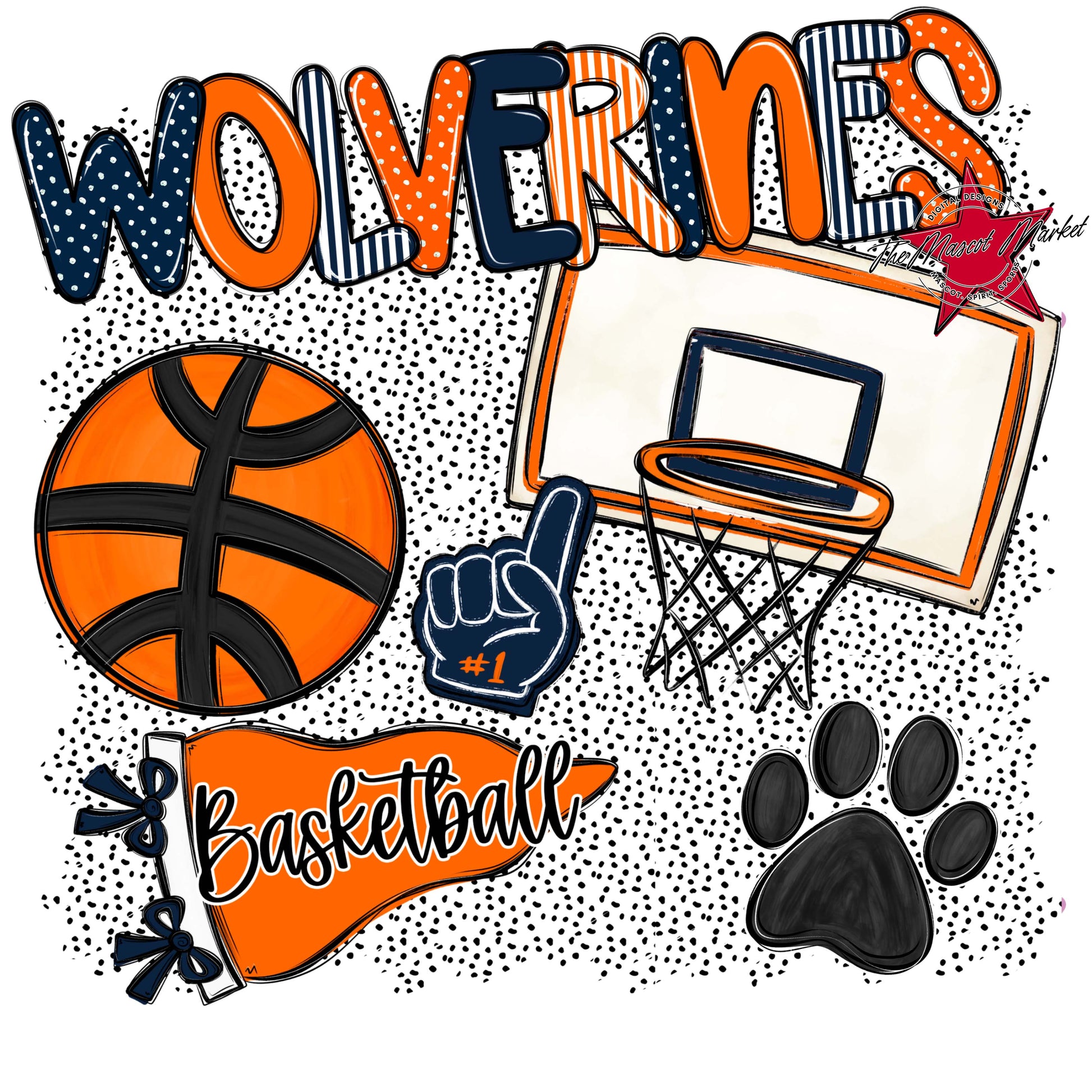 Wolverines Basketball Spirit-Navy & Orange