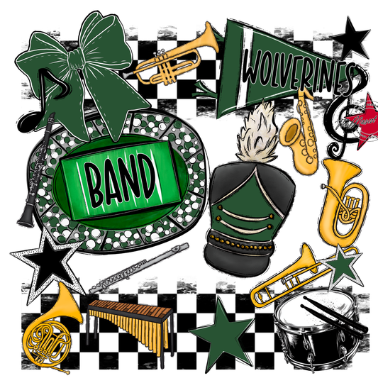 Wolverines Checkers Band Spirit Design-Green
