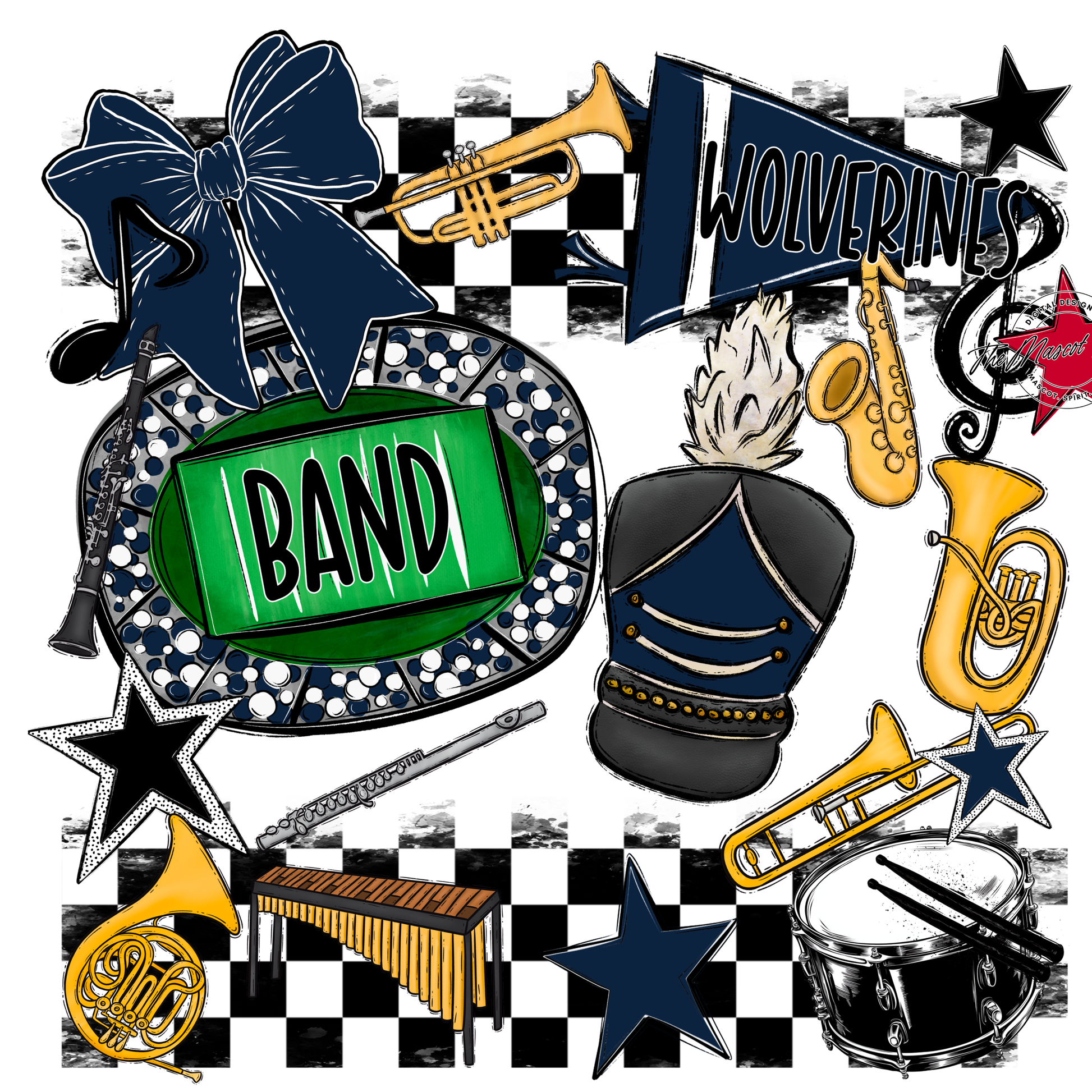 Wolverines Checkers Band Spirit Design-Navy