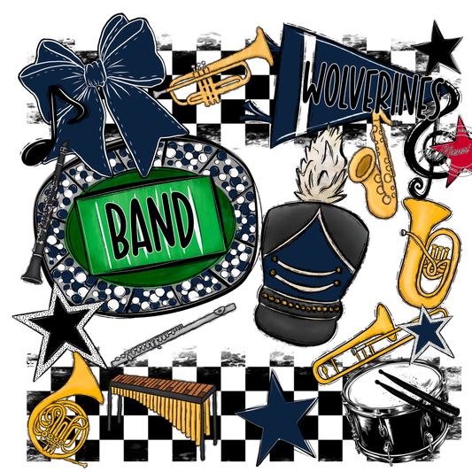 Wolverines Checkers Band Spirit Design-Navy