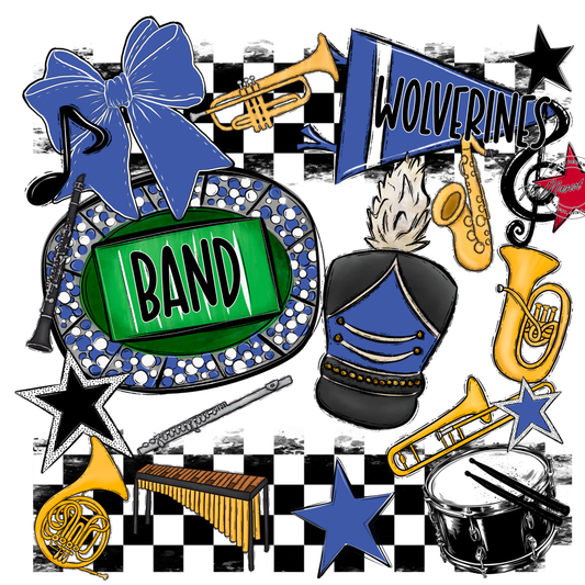 Wolverines Checkers Band Spirit Design-Off Blue