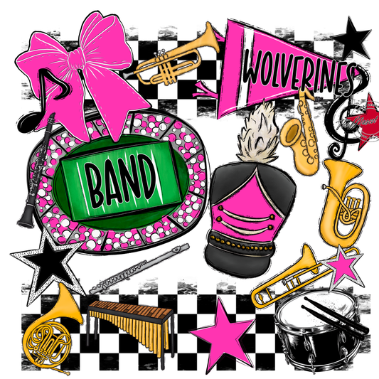 Wolverines Checkers Band Spirit Design-Pink