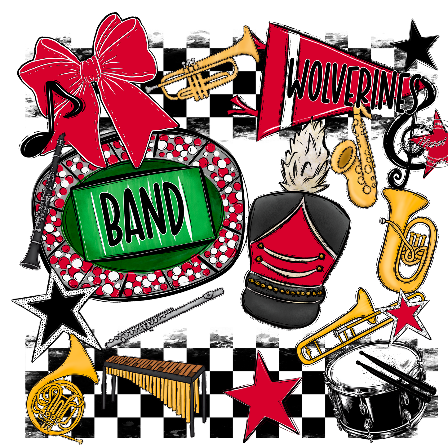 Wolverines Checkers Band Spirit Design-Red