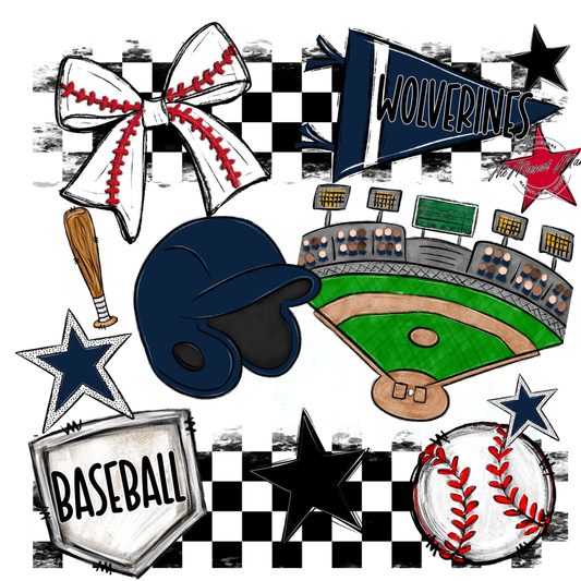 Wolverines Checkers Baseball Spirit Design-Navy