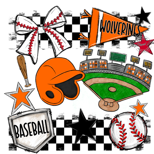 Wolverines Checkers Baseball Spirit Design-Orange