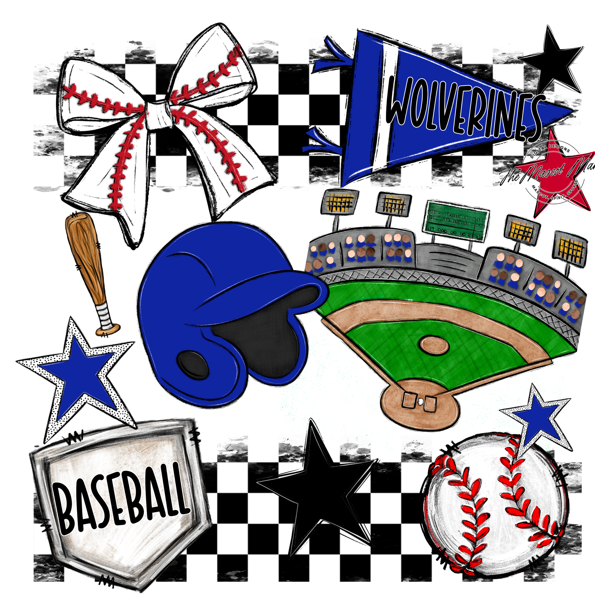 Wolverines Checkers Baseball Spirit Design-Royal Blue